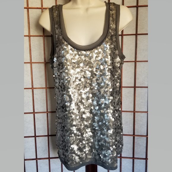 LOFT Tops - Ann Taylor Loft Gray Sequined Tank Size L NWT